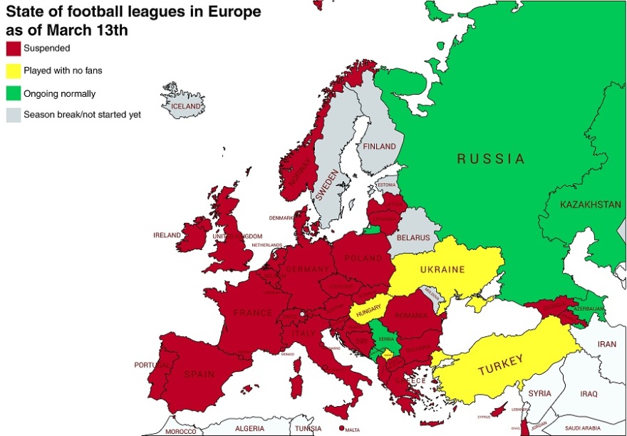Κορωνοϊός και ποδόσφαιρο: Ο χάρτης των ευρωπαϊκών πρωταθλημάτων