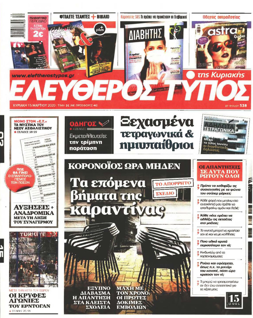 Κορωνοϊός στην Ελλάδα: Δείτε τα αυριανά πρωτοσέλιδα