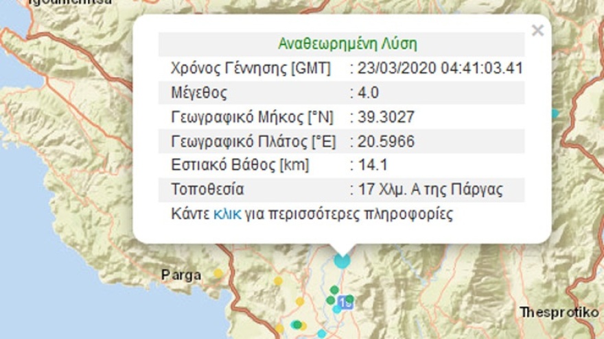 Νέος σεισμός 4 Ρίχτερ στην Πάργα