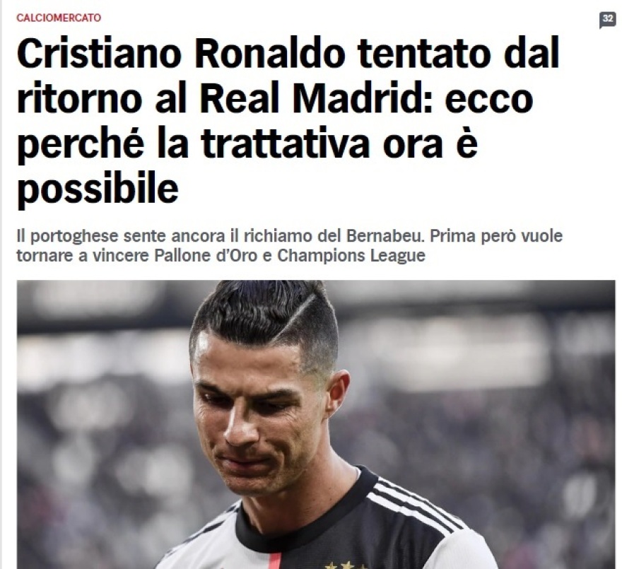 Corriere Dello Sport: «Ο Ρονάλντο στον πειρασμό της επιστροφής στη Μαδρίτη»