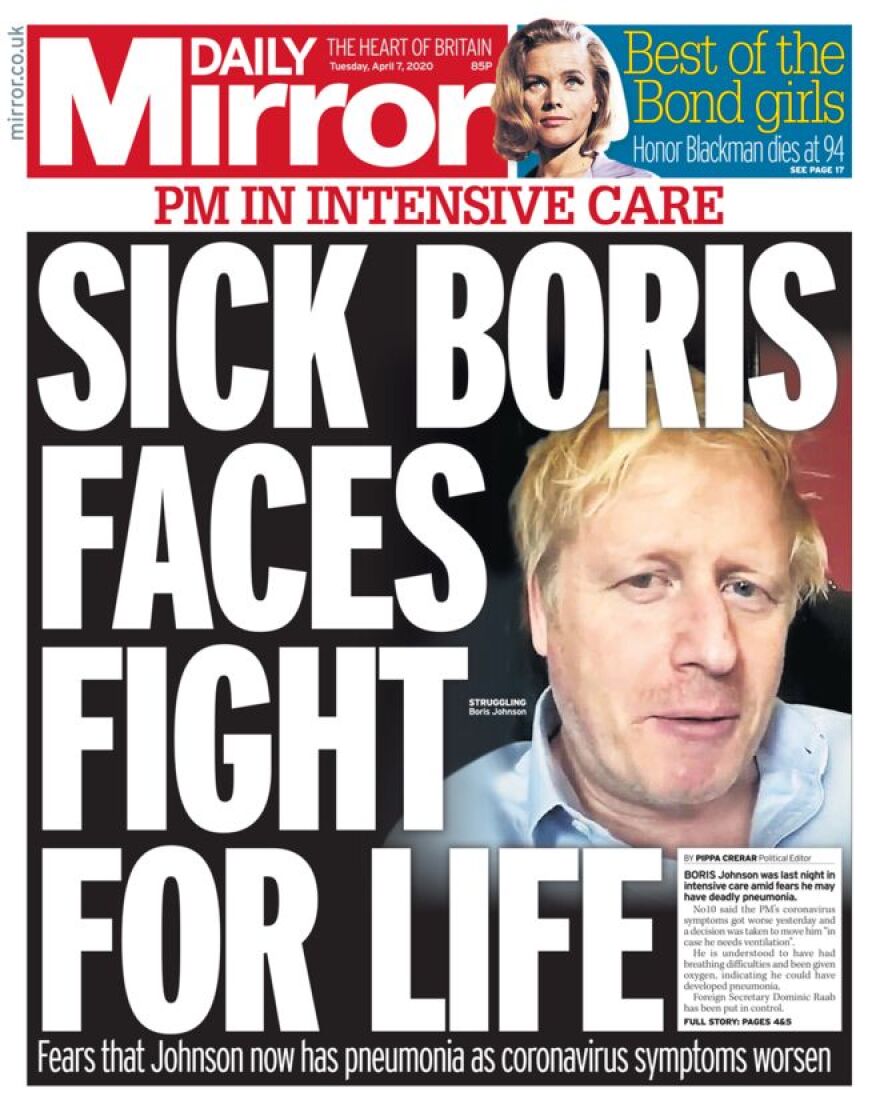 Κορωνοϊός: Στην εντατική ο Μπόρις Τζόνσον - Οι τίτλοι των βρετανικών εφημερίδων