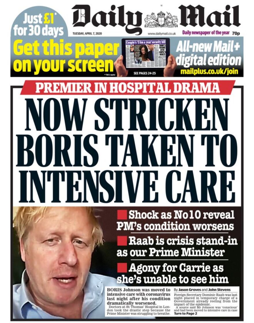 Κορωνοϊός: Στην εντατική ο Μπόρις Τζόνσον - Οι τίτλοι των βρετανικών εφημερίδων