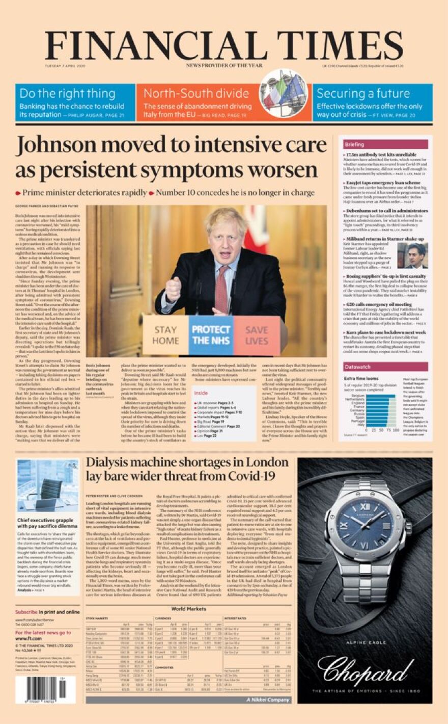 Κορωνοϊός: Στην εντατική ο Μπόρις Τζόνσον - Οι τίτλοι των βρετανικών εφημερίδων