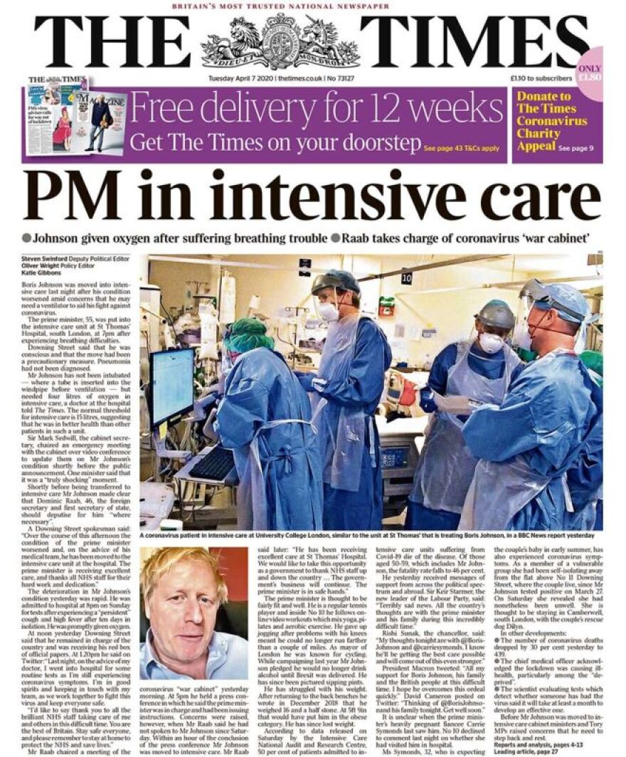 Κορωνοϊός: Στην εντατική ο Μπόρις Τζόνσον - Οι τίτλοι των βρετανικών εφημερίδων