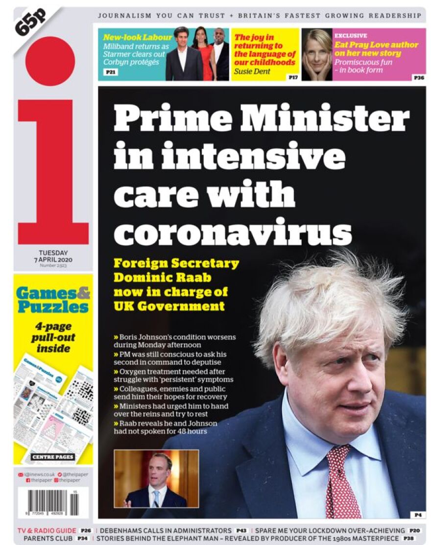 Κορωνοϊός: Στην εντατική ο Μπόρις Τζόνσον - Οι τίτλοι των βρετανικών εφημερίδων