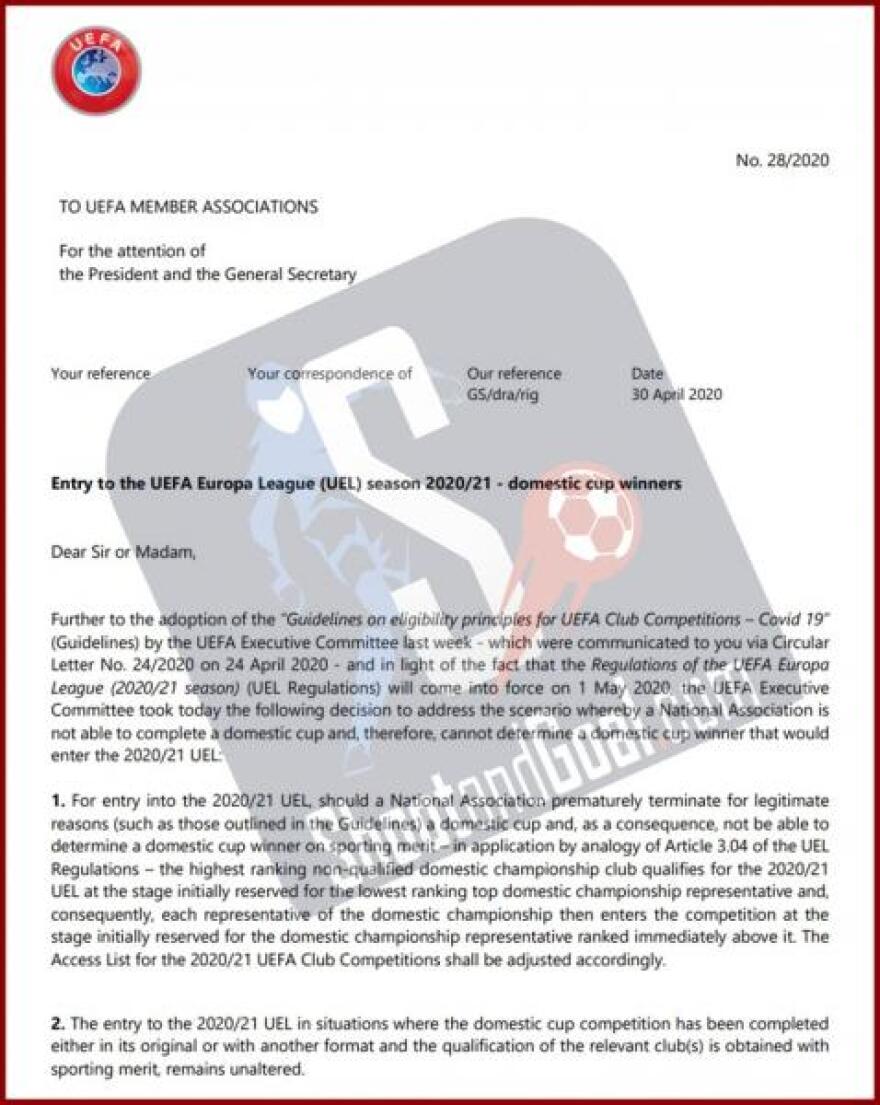 UEFA: «Από το πρωτάθλημα η ευρωπαϊκή θέση που χάνεται στο Κύπελλο»