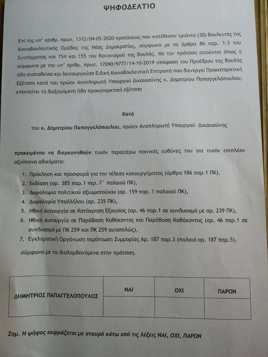 Δημήτρης Παπαγγελόπουλος: Με κάλπη και σε ομάδες η ψηφοφορία της διεύρυνσης του κατηγορητηρίου για την σκευωρία Novartis