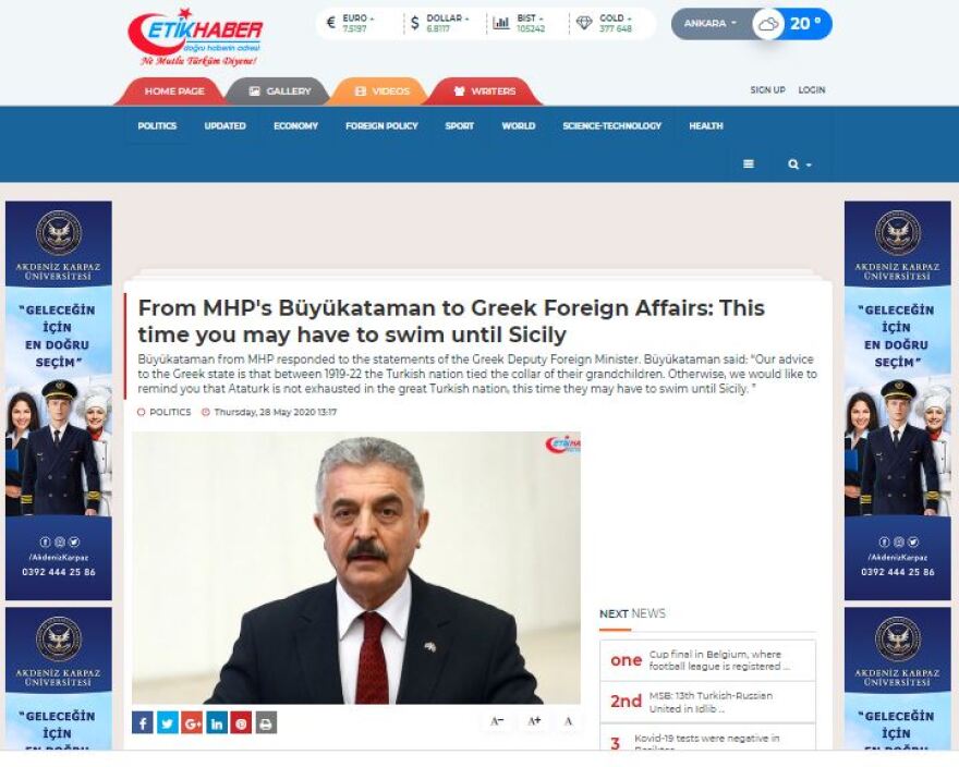 Παραλήρημα Τούρκου εθνικιστή κατά Βαρβιτσιώτη: Θα κολυμπήσετε μέχρι τη Σικελία!