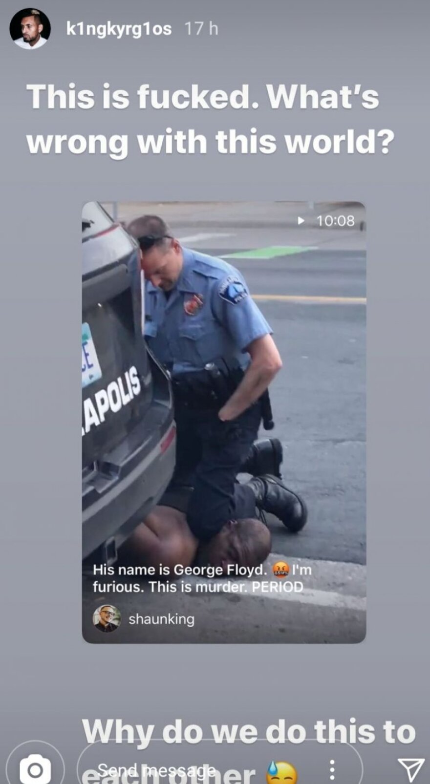 Οργισμένος ο Νικ Κύργιος με την δολοφονία του Τζορτζ Φλόιντ