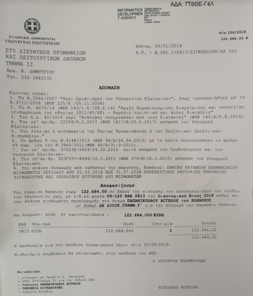 20.000 ευρώ ενοίκιο για την έπαυλη της πρέσβειρας της Ελλάδας στη Σιγκαπούρη 