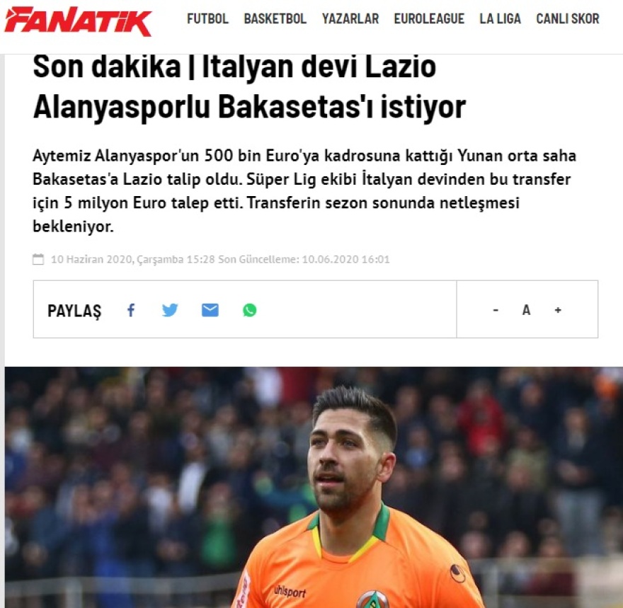 Τουρκικά Μέσα: «Θέλει τον Μπακασέτα η Λάτσιο»