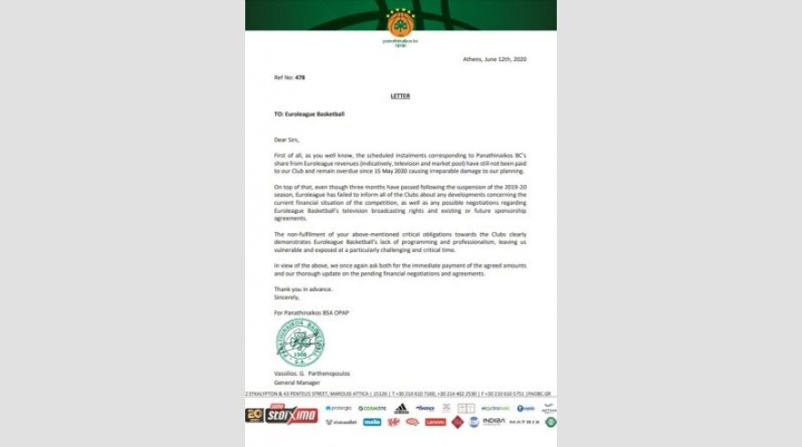 Παναθηναϊκός: Ζητάει να εξοφληθεί άμεσα από την EuroLeague