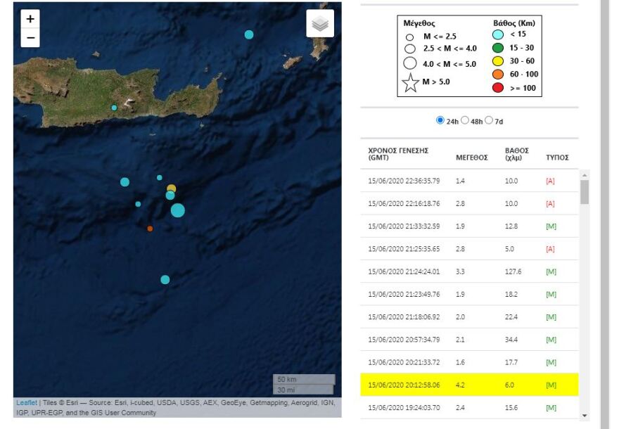 Σεισμός 4,2 Ρίχτερ ανοιχτά της Κρήτης