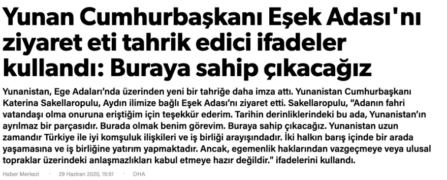 Παραλήρημα τουρκικών ΜΜΕ για Σακελλαροπούλου: Δικό μας έδαφος το Αγαθονήσι 