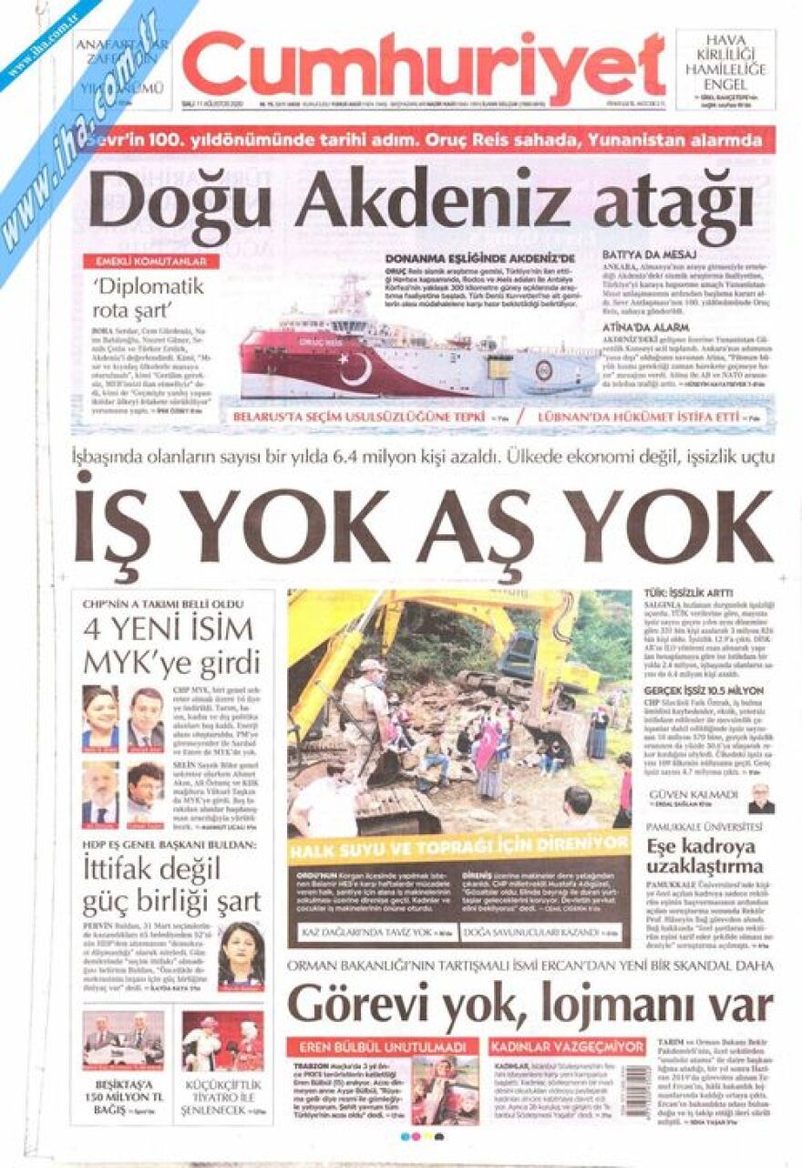 Ελληνοτουρκικά: Δείτε τα σημερινά πρωτοσέλιδα του τουρκικού Τύπου - Τι γράφουν για το Oruc Reis