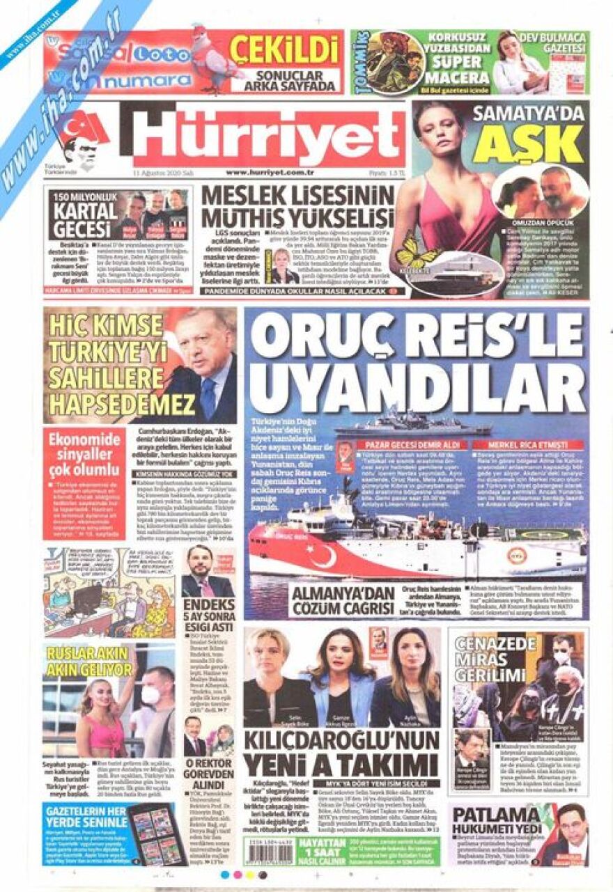 Ελληνοτουρκικά: Δείτε τα σημερινά πρωτοσέλιδα του τουρκικού Τύπου - Τι γράφουν για το Oruc Reis