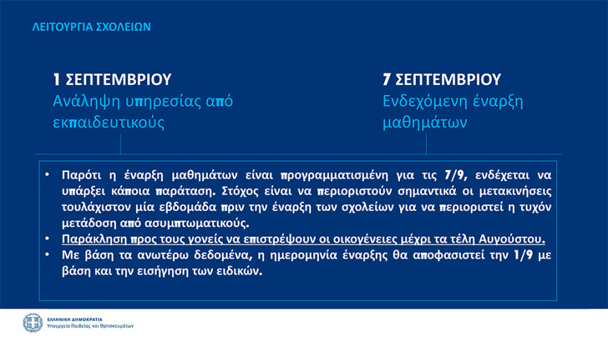 Κεραμέως: Πιθανή παράταση στο άνοιγμα των σχολείων - Την 1η Σεπτεμβρίου οι τελικές αποφάσεις - Δείτε όλα τα μέτρα