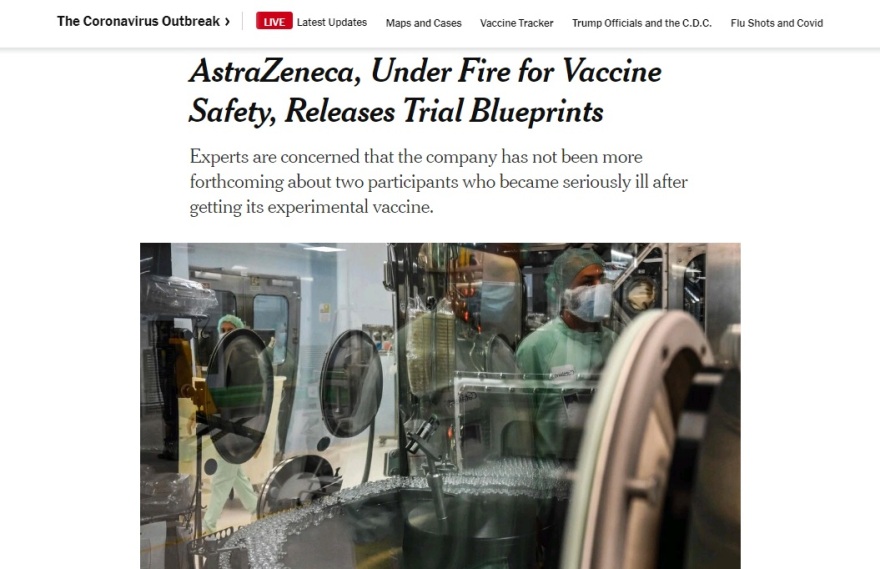 New York Times: Πιθανή τρίτη περίπτωση παρενέργειας μπορεί να «γράψει» το τέλος του εμβολίου της AstraZeneca
