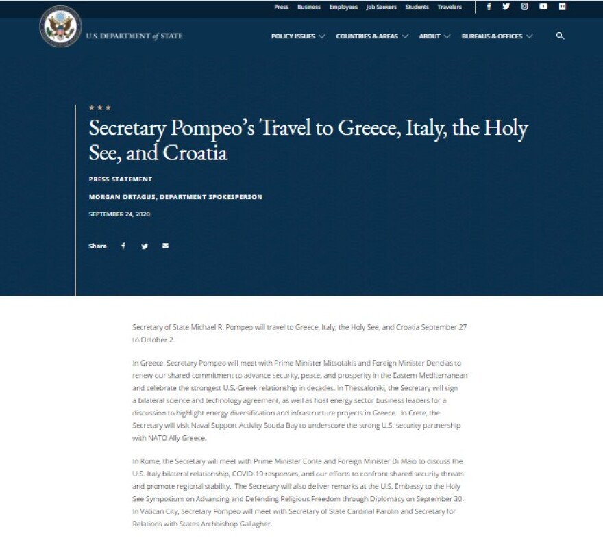 Στέιτ Ντιπάρτμεντ: Οι ελληνοαμερικανικές σχέσεις «στο ισχυρότερο επίπεδο των τελευταίων δεκαετιών» 