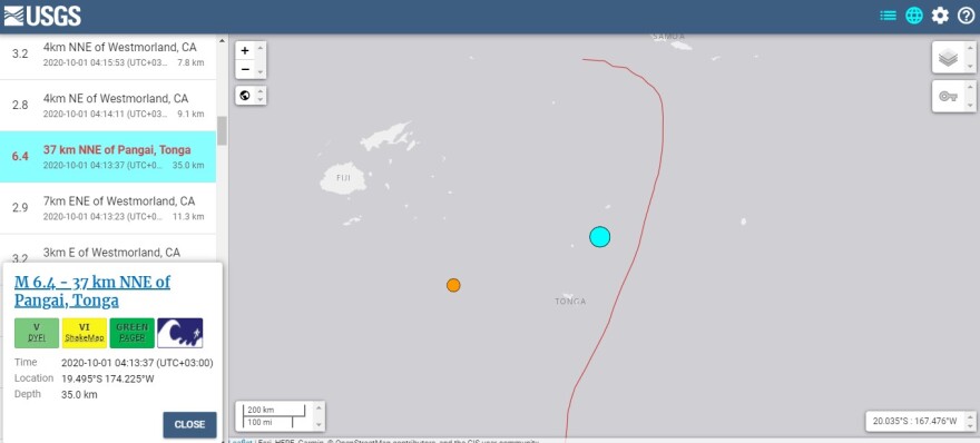 Τόνγκα: Σεισμός 6,4 βαθμών ανοικτά του αρχιπελάγους