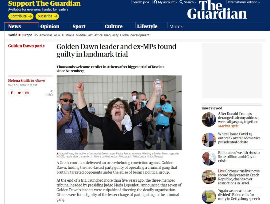 Χρυσή Αυγή: Πρώτη είδηση στα μεγαλύτερα ειδησεογραφικά δίκτυα η απόφαση 