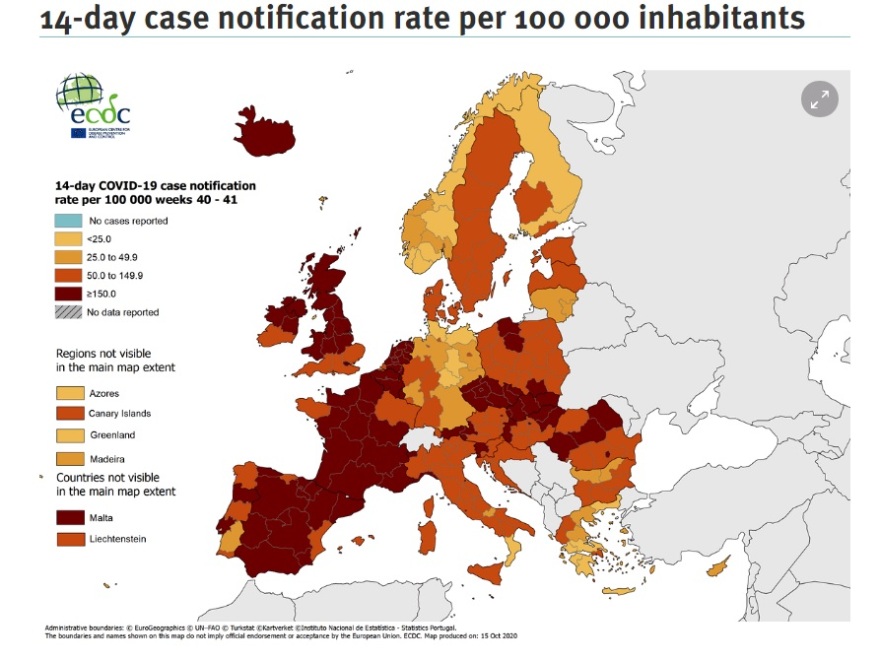 Κορωνοϊός - Χάρτης κρουσμάτων στην Ευρώπη: Στο «πράσινο» η μισή Ελλάδα