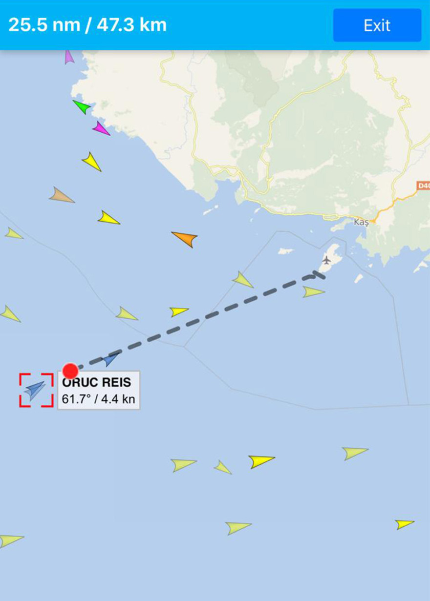 Oruc Reis: Πλέει με ρότα δυτική προς τη Ρόδο  - Δείτε χάρτες με την πορεία του 