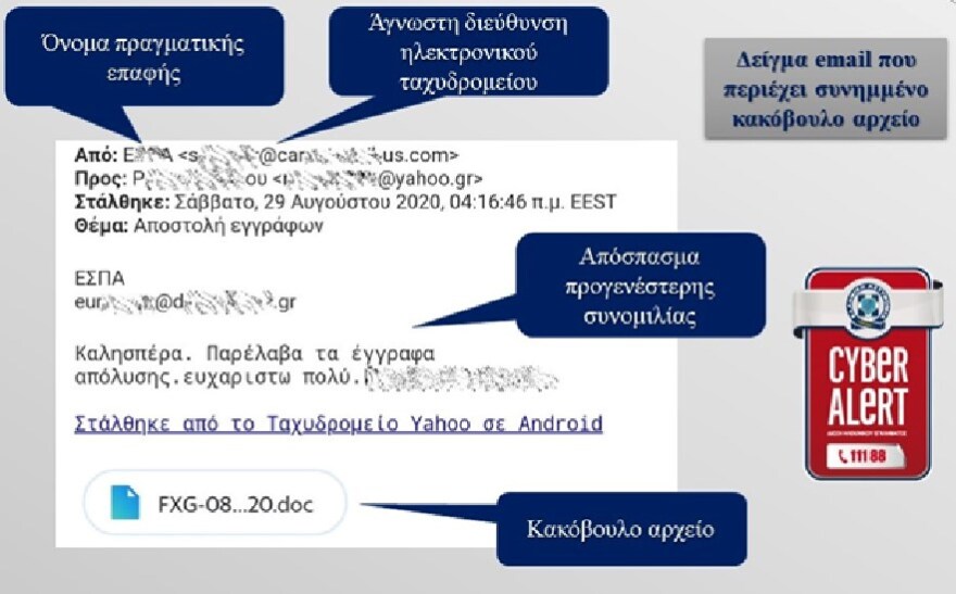 Δίωξη Ηλεκτρονικού Εγκλήματος: Προσοχή σε κακόβουλο λογισμικό που διασπείρεται μέσω mail! 