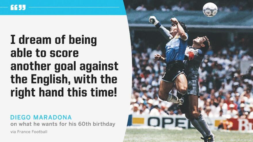 Μαραντόνα: «Για τα 60α μου γενέθλια, θέλω ένα γκολ στους Άγγλους με το δεξί μου χέρι»
