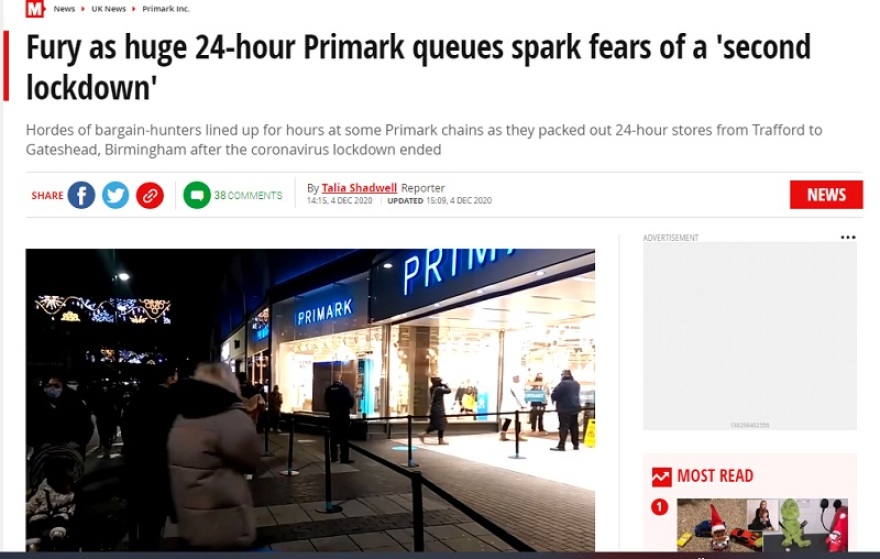 Βρετανία: Ορδές καταναλωτών έξω από τα Primark πυροδοτούν φόβους για δεύτερο lockdown