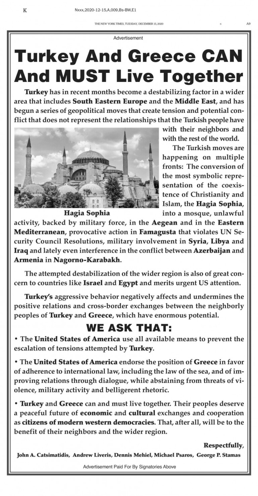 Ομογενείς επιχειρηματίες στους New York Times: «Οι ΗΠΑ να σταματήσουν την Τουρκία» 