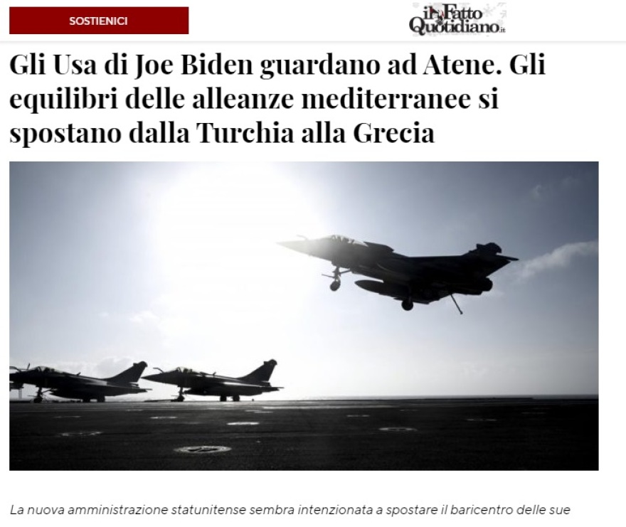 «Οι ΗΠΑ του Μπάιντεν κοιτάζουν στην Αθήνα» λέει ιταλική εφημερίδα
