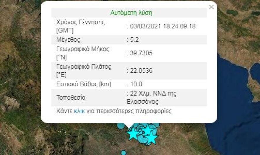 Νέος σεισμός 5,2 Ρίχτερ στην Ελασσόνα