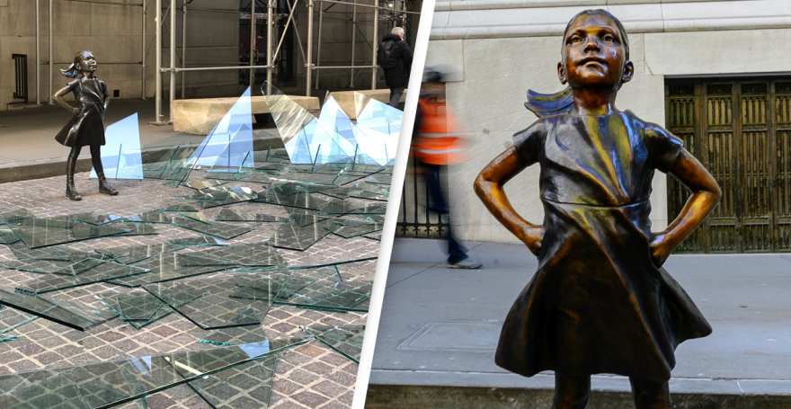 To "Fearless Girl" της Wall Street περιβάλλεται πλέον από ένα "σπασμένο γυάλινο ταβάνι"
