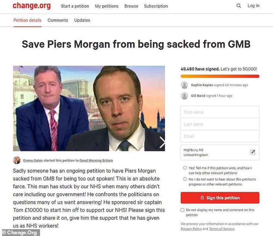 Συλλογή υπογραφών για να επιστρέψει ο Πιρς Μόργκαν στην τηλεόραση - Ξεπέρασαν τις 360.000