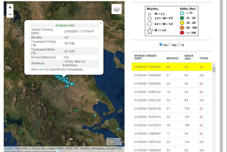 Σεισμός 4 Ρίχτερ στην Ελασσόνα