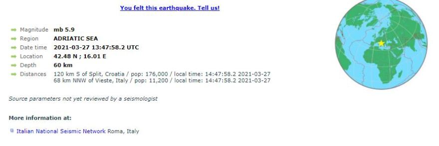 Ιταλία: Σεισμός 5,9 Ρίχτερ στην Αδριατική