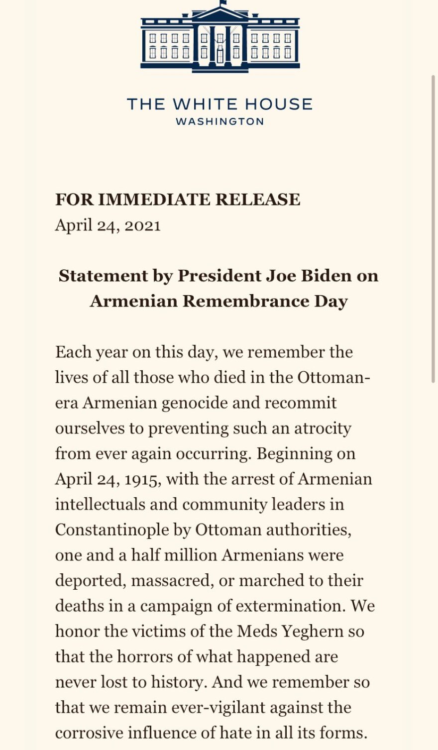 Γιατί ο Μπάιντεν αναγνώρισε την Γενοκτονία των Αρμενίων 