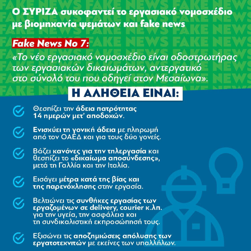 Υπουργείο Εργασίας: Τα fake news του ΣΥΡΙΖΑ για το εργασιακό νομοσχέδιο