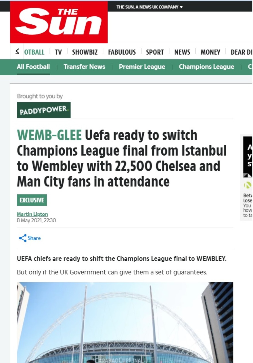 Times: «Στο Γουέμπλεϊ ο τελικός του Champions League»