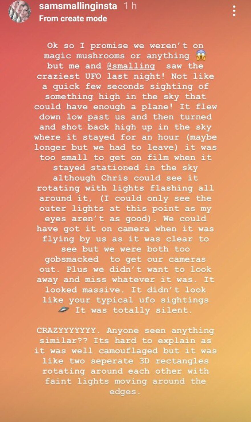 Οι... μεταφυσικές εμπειρίες της σέξι κυρίας Σμόλινγκ: «Είδα ένα τεράστιο UFO που πετούσε κοντά μας»