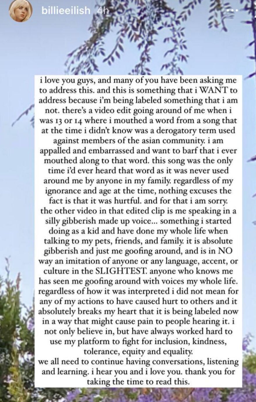 Μπίλι Άιλις: Απολογείται για το βίντεο που την θέλει να «προσβάλλει» τους Ασιάτες