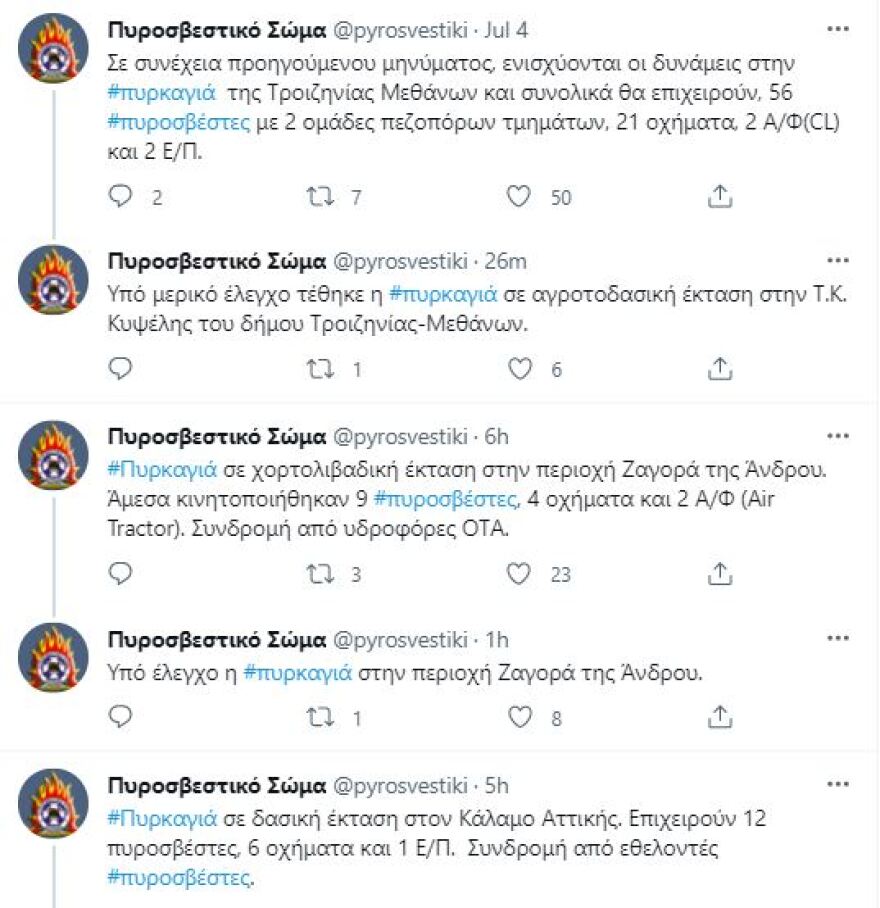 Yπό έλεγχο οι φωτιές σε Ζαγορά Άνδρου και Μαρκόπουλο Ωρωπού