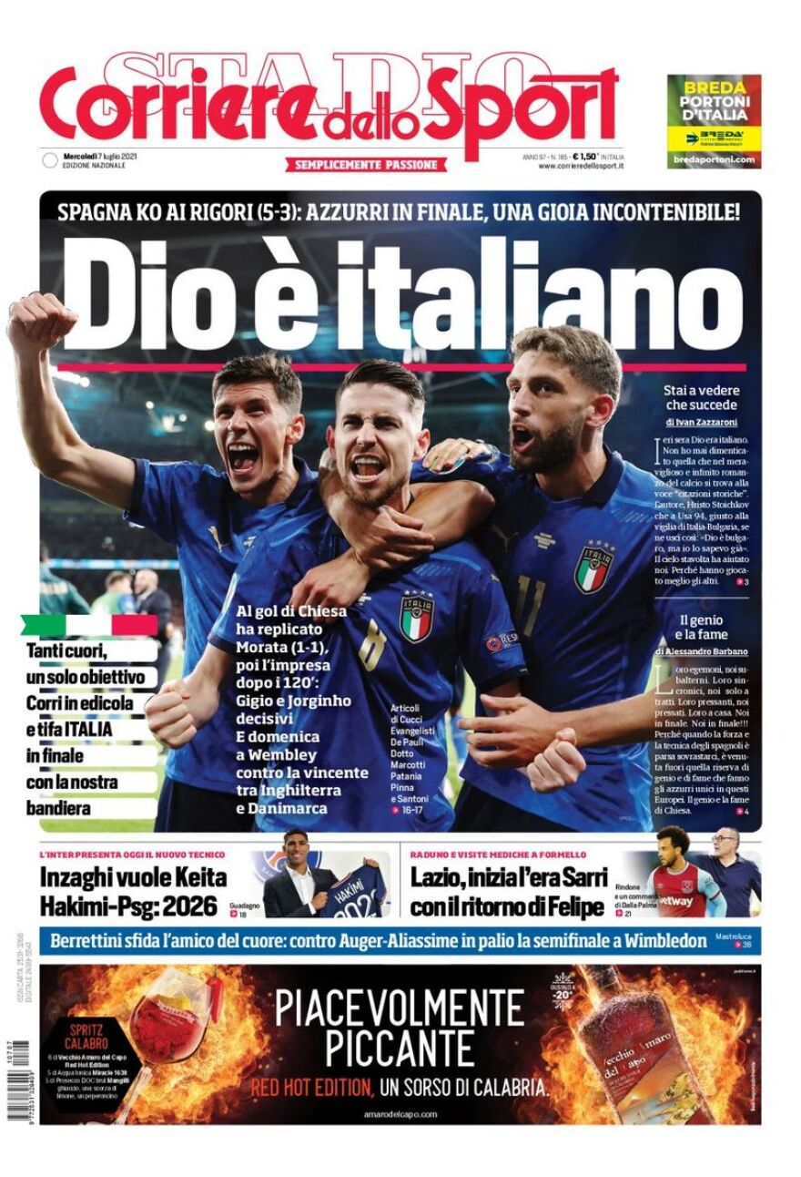 Euro 2020: Διθύραμβοι του ιταλικού Τύπου για τον άθλο των Ατζούρι - «Ο Θεός είναι Ιταλός»