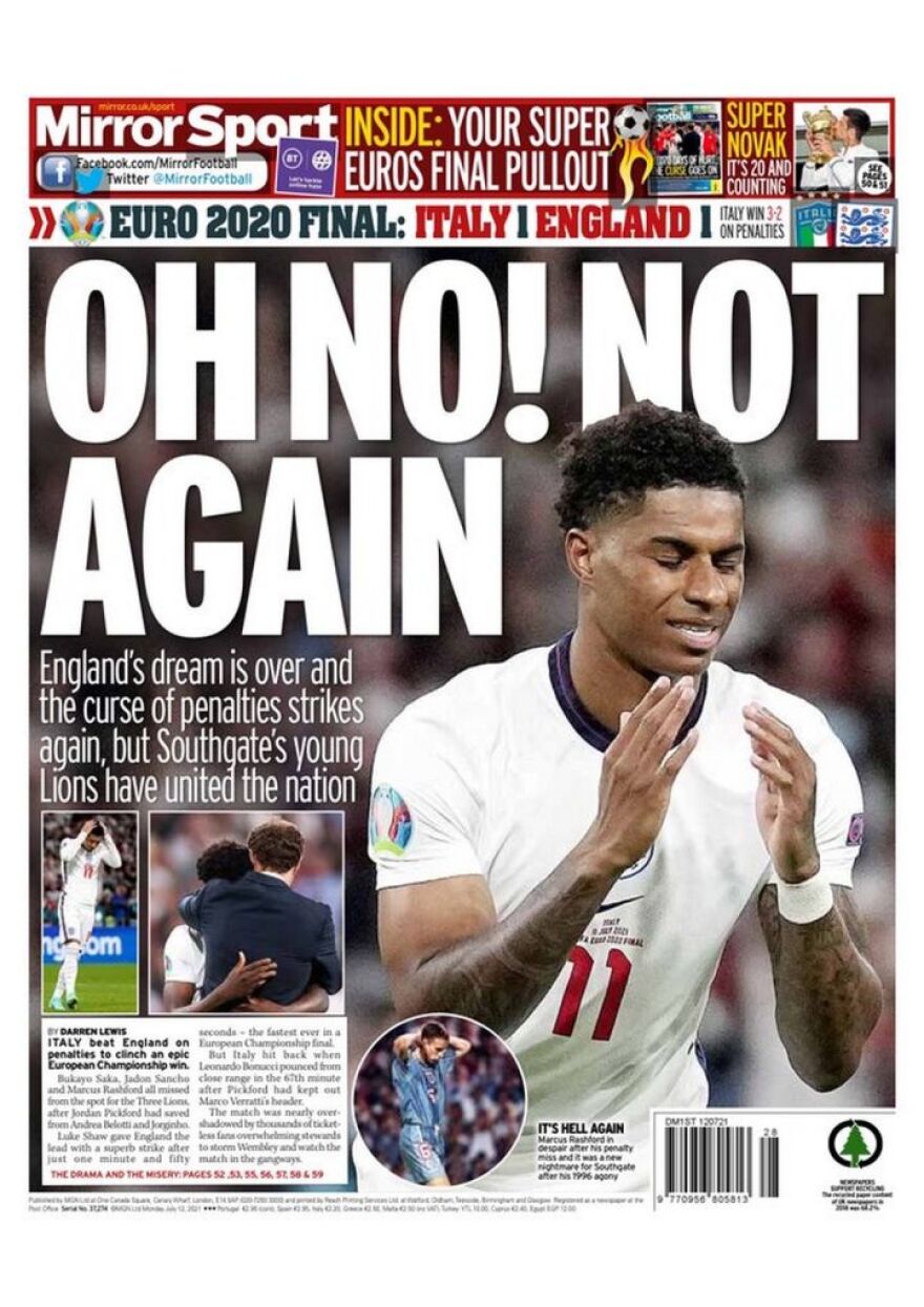 Euro 2020: «Αυτό θα πονέσει» - Δείτε τα πρωτοσέλιδα στον βρετανικό Τύπο για την ήττα της Αγγλίας από την Ιταλία