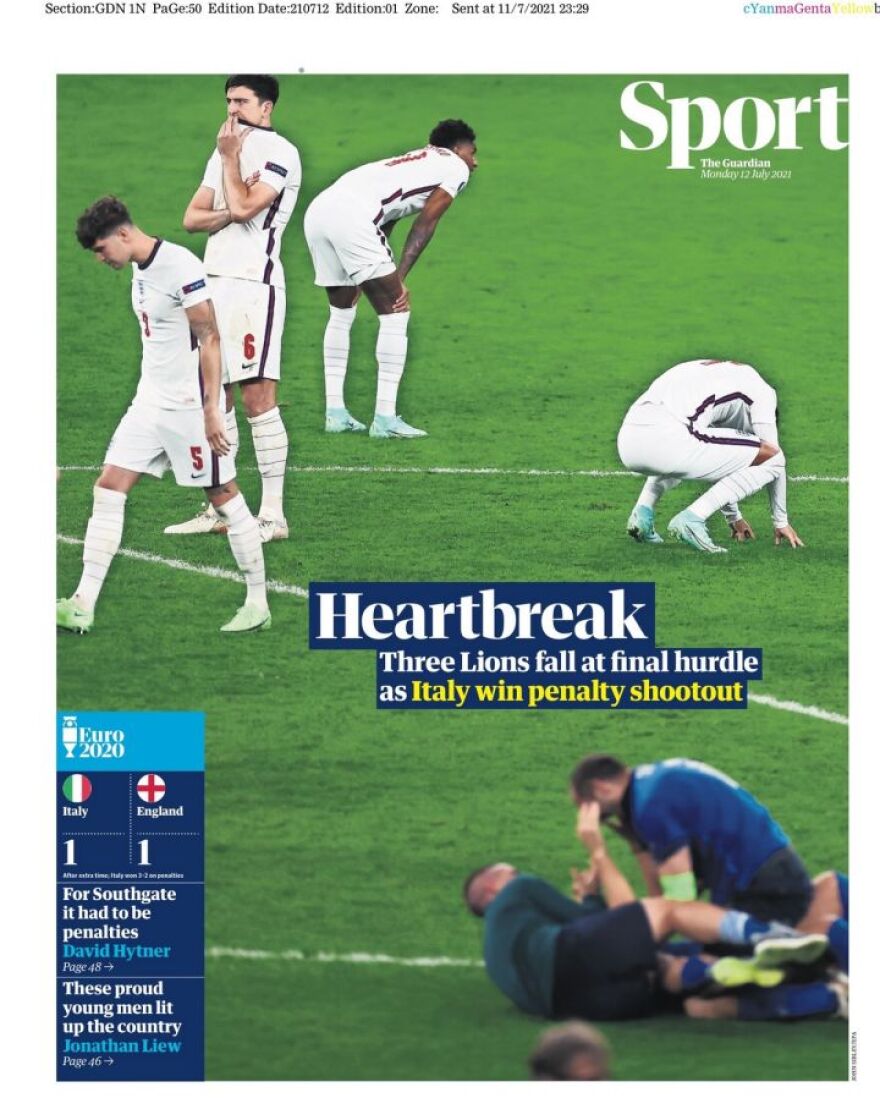 Euro 2020: «Αυτό θα πονέσει» - Δείτε τα πρωτοσέλιδα στον βρετανικό Τύπο για την ήττα της Αγγλίας από την Ιταλία