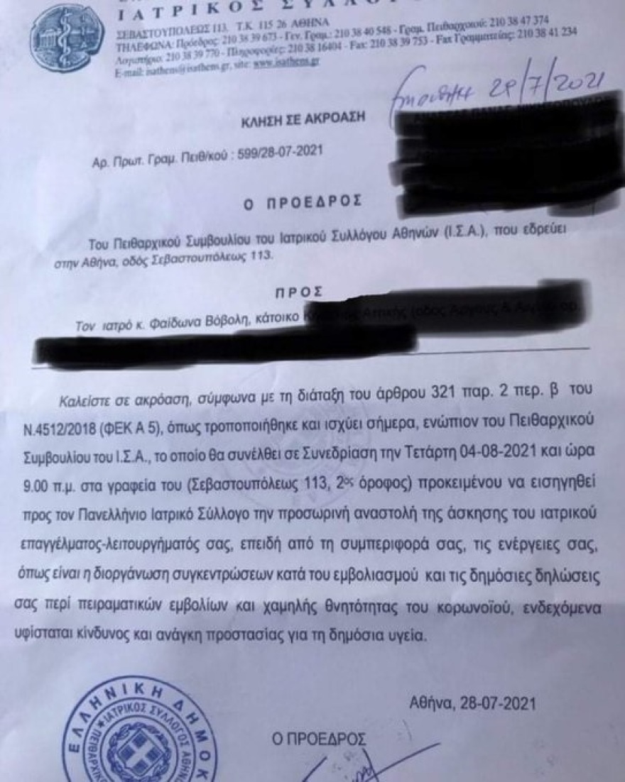 ΙΣΑ: Στο Πειθαρχικό Συμβούλιο ο Βόβολης των αντιεμβολιαστών