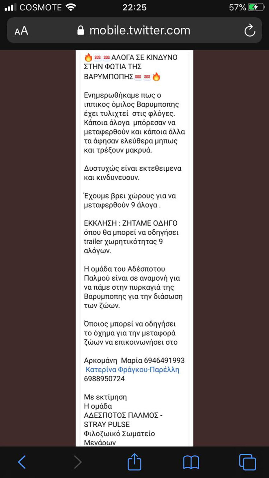 Φωτιά στη Βαρυμπόμπη: Απεγνωσμένη έκκληση να σωθούν τα ζώα από τις φλόγες