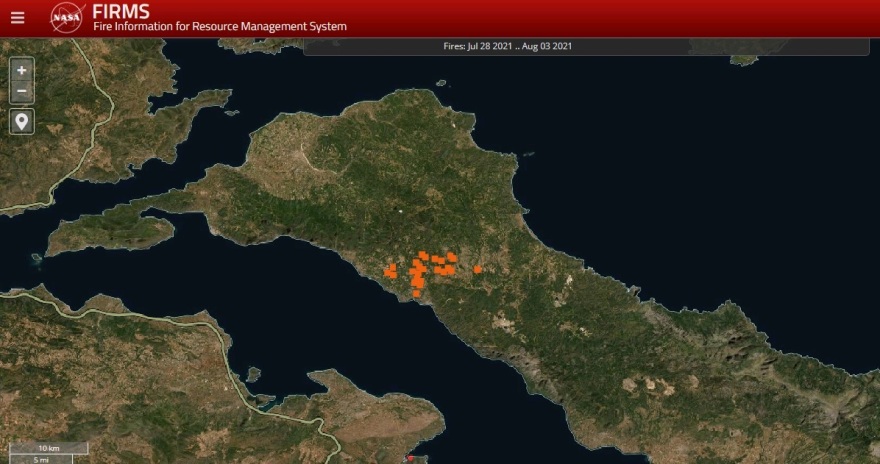 Φωτιά στην Εύβοια - Χάρτες NASA: Πώς επεκτάθηκε μέσα σε πέντε μέρες η καταστροφική φωτιά 