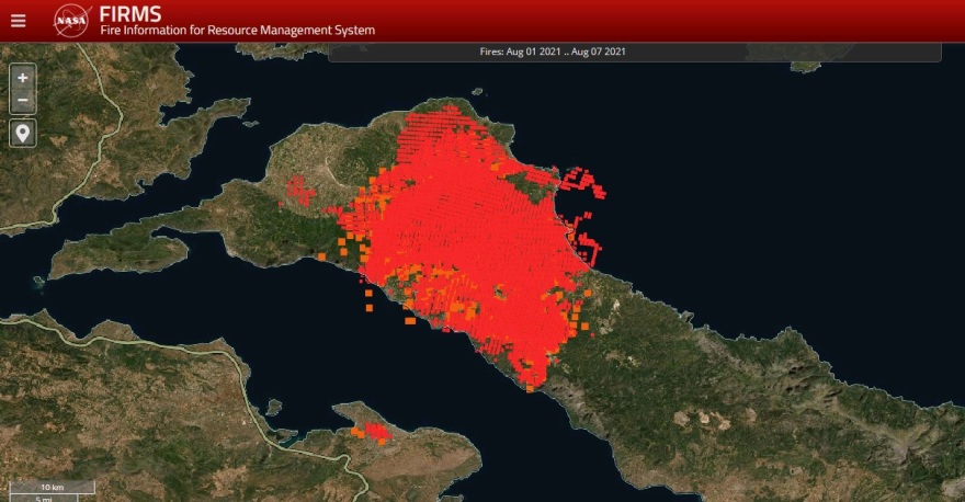 Φωτιά στην Εύβοια - Χάρτες NASA: Πώς επεκτάθηκε μέσα σε πέντε μέρες η καταστροφική φωτιά 